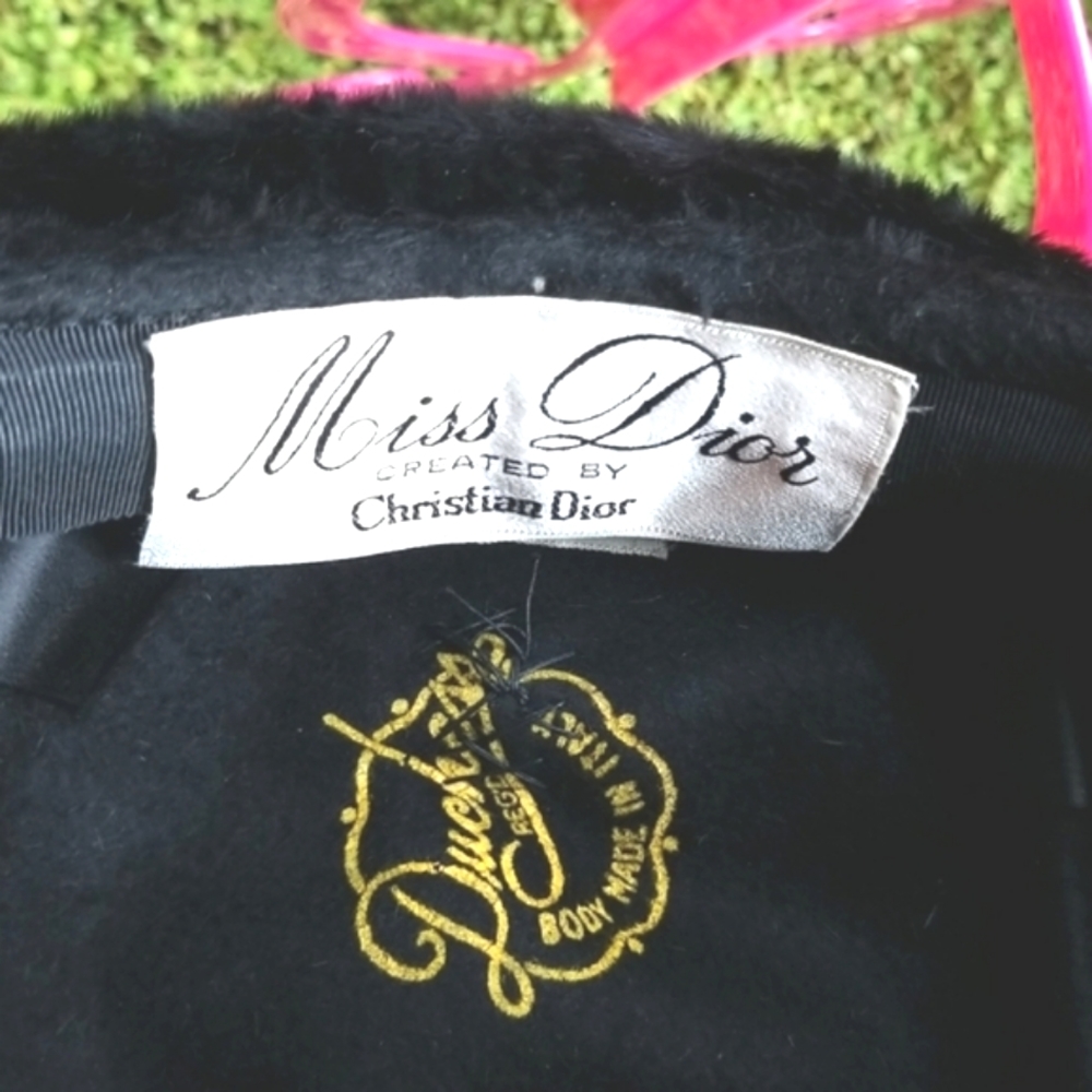 60's MISS DIOR Christian Black Fur Angora Adorable Pillbox Union Elegant Hat EVC - Picture 6 of 16